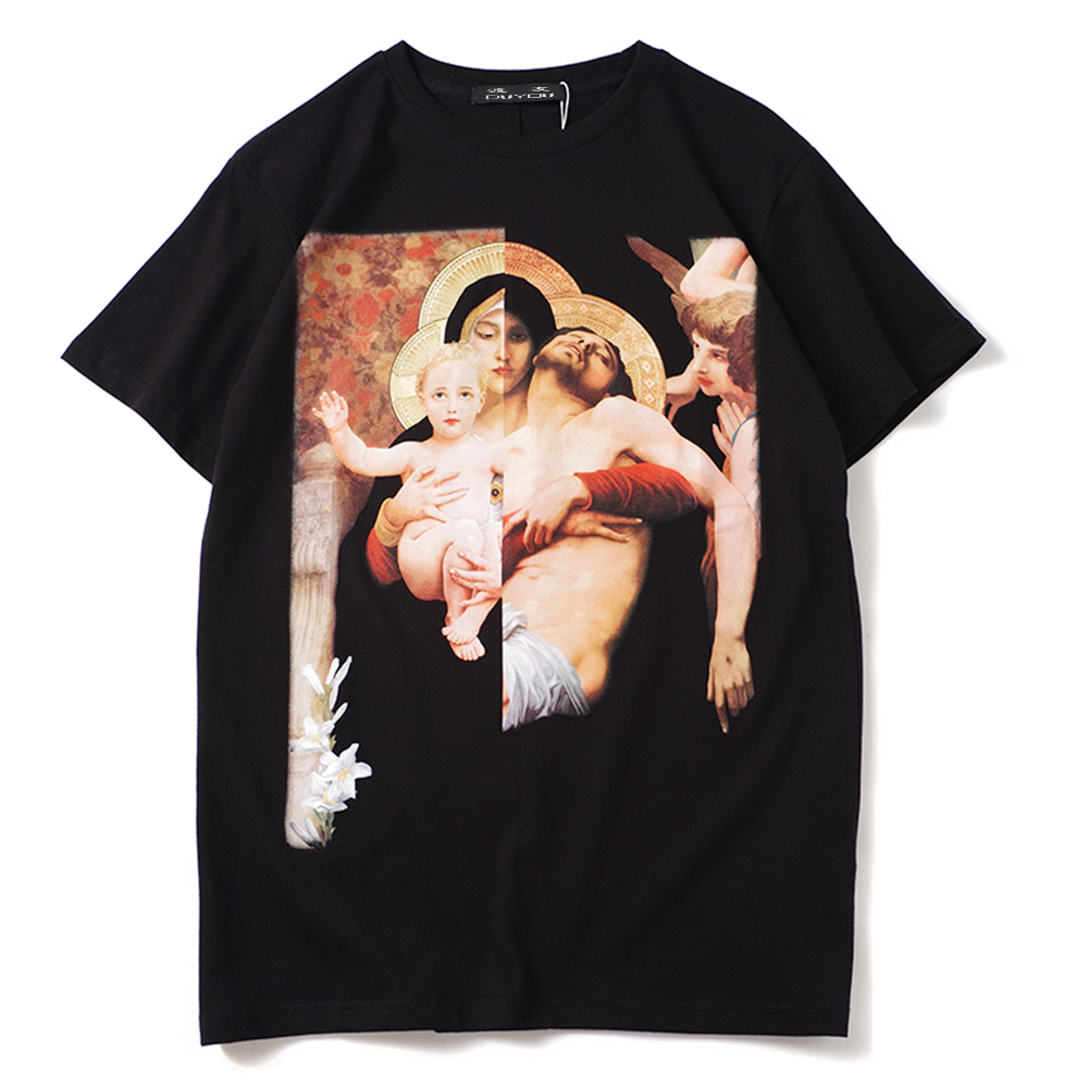 

2021 New Madonna Embrace Jesus Tshirts Funny Virgin Mary Mens Hip Hop Casual Cotton Short Sleeve t Shirts Male Streetwear Tees S87s, Black