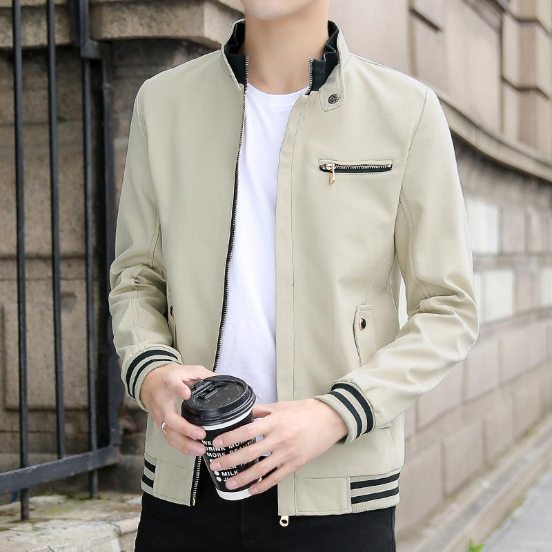 

Men's Jackets 2021 Autumn Fashionable Stand Collar Casual Jacket Youth Loose Washed Pure Cotton Solid Color, Black