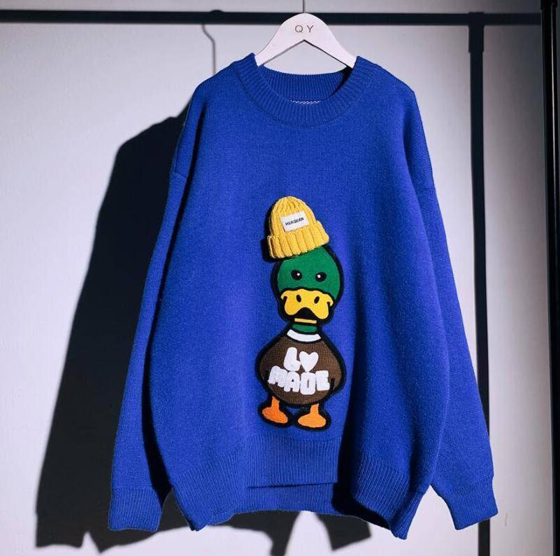 

2022 new high quality women's Sweaters brand Designers Casual fashion Womens Cartoon pullover Crew neck blocking Loose cute duck sweaters, Blue