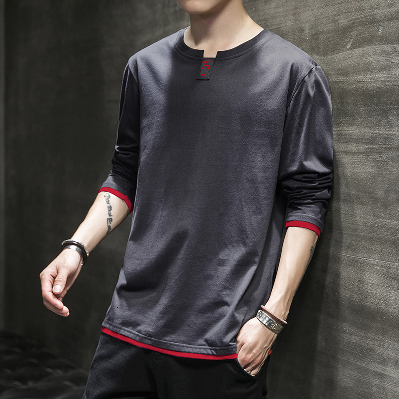 

2021 New Long Sleeve O-neck Men's t Shirt 100% Cotton T-shirt Casual Man Clothing Tshirt High Quality Drop Shipping Eaqa, Black