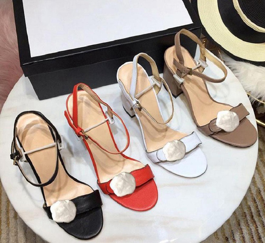 

2021 Leather High heel slides shoes By shoe Hot sale Classics Women High heel Sandals fashion Beach Thick bottom slippers Alphabet lady Sand