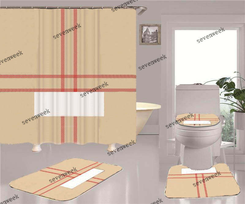 

High-grade Shower Curtains Four Piece Sets Home Bath Non Slip Toilet Mats Door Mat Bathroom Accessories