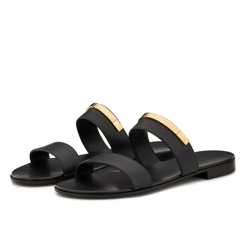 

Desinger Black Half Slippers Summer Men Sandals Flat heel Genuine leather Gentlemen Beach Slides