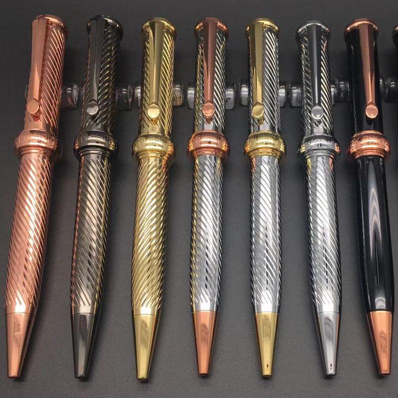 

9 Styles High Quality Classic texture Streamlining Luxury Oblique drawing Ballpoint Pen+2 Additional Gift Refills+Gift Plush Pen Pouch, Blue;orange