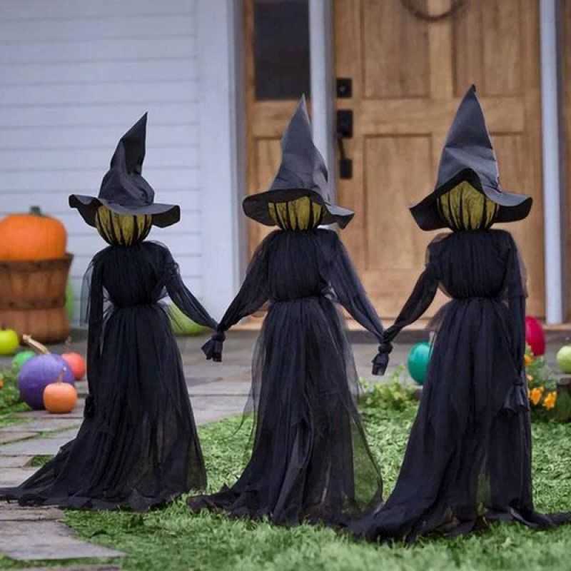 

Halloween Light-Up Witches with Stakes Decorations Outdoor Holding Hands Screaming Witches Sound Activated Sensor Decor Dropship H0827