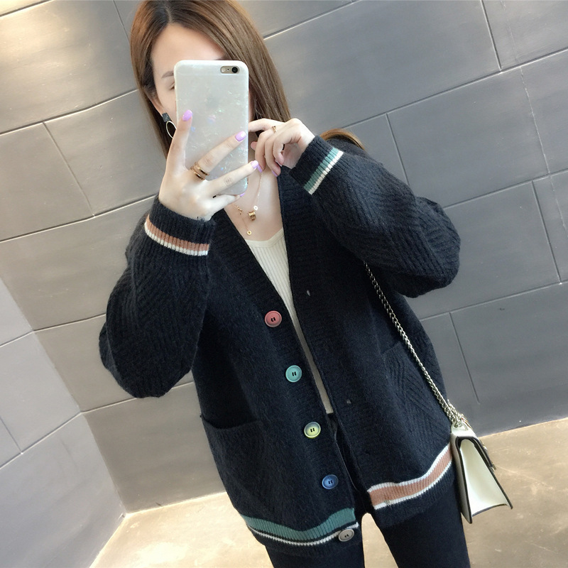 

women's sweaters ebaihui female fall korean-style jacket casual loose pocket long sleeve buttons cardigan student mesh p9i0, White;black