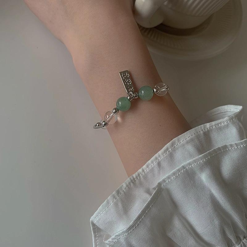 

Bangle U-Magical Temperament Mint Green Beaded Bracelets For Women Elegant Titanium Steel Geometric Asymmetry Literal Jewelry