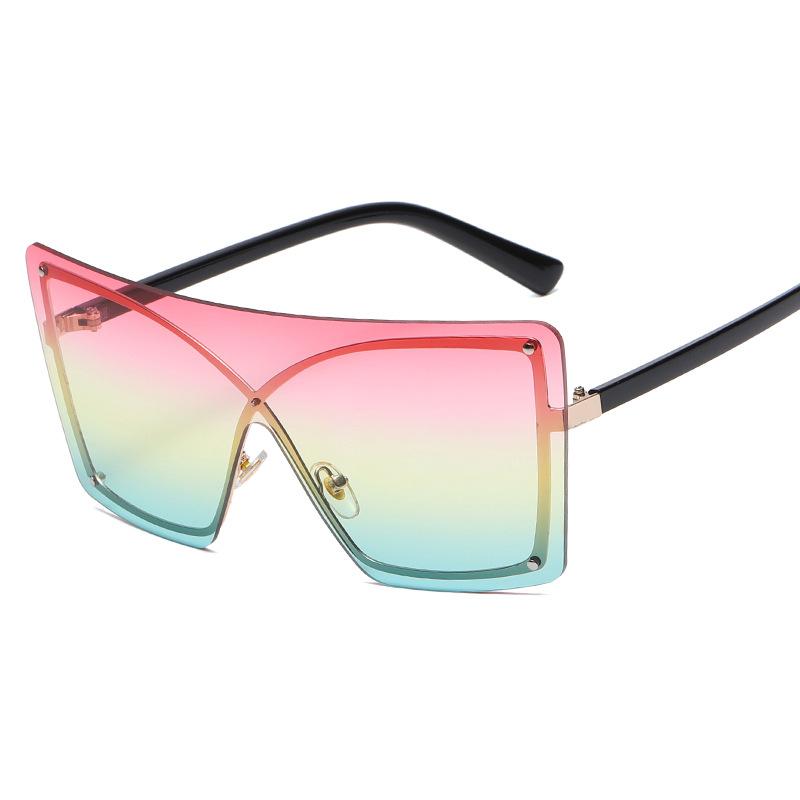 

Sunglasses Pink Blue Shield For Women Vintage Rimless One Piece Sun Glasses Female Alloy Square Eyewear Men Shades 2021 Fashion