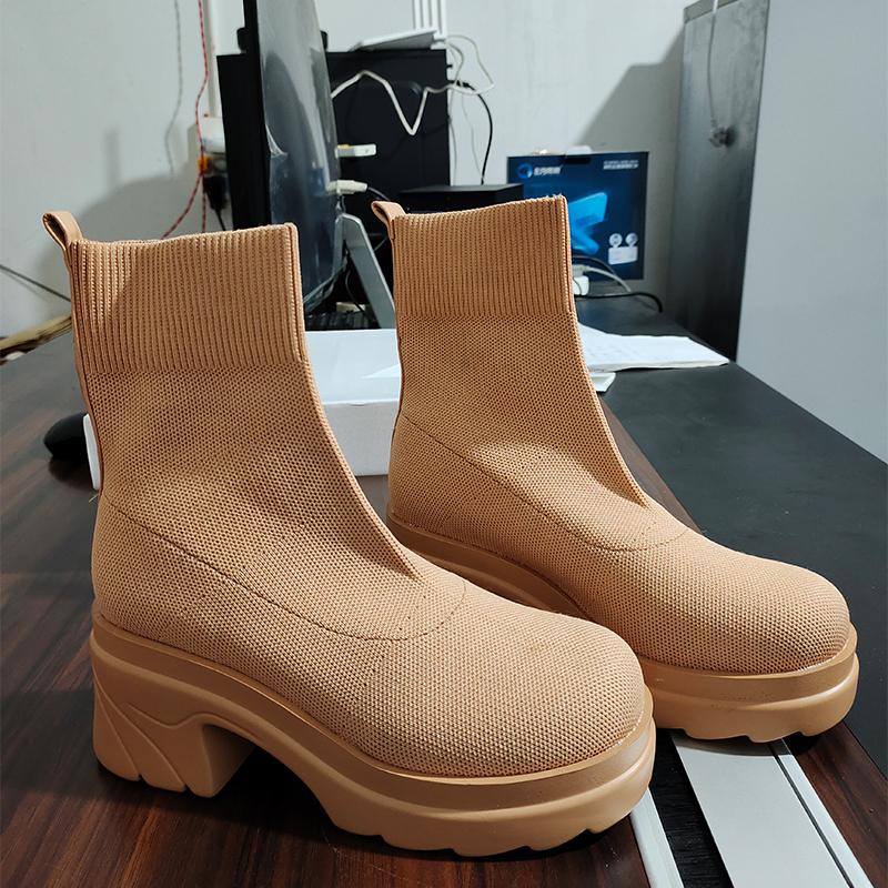 

Boots Socks Women's High Heels Platform Ankle 2022 Winter Chunky Stretch Fabric Shoes Knitting Causal Lady, Black