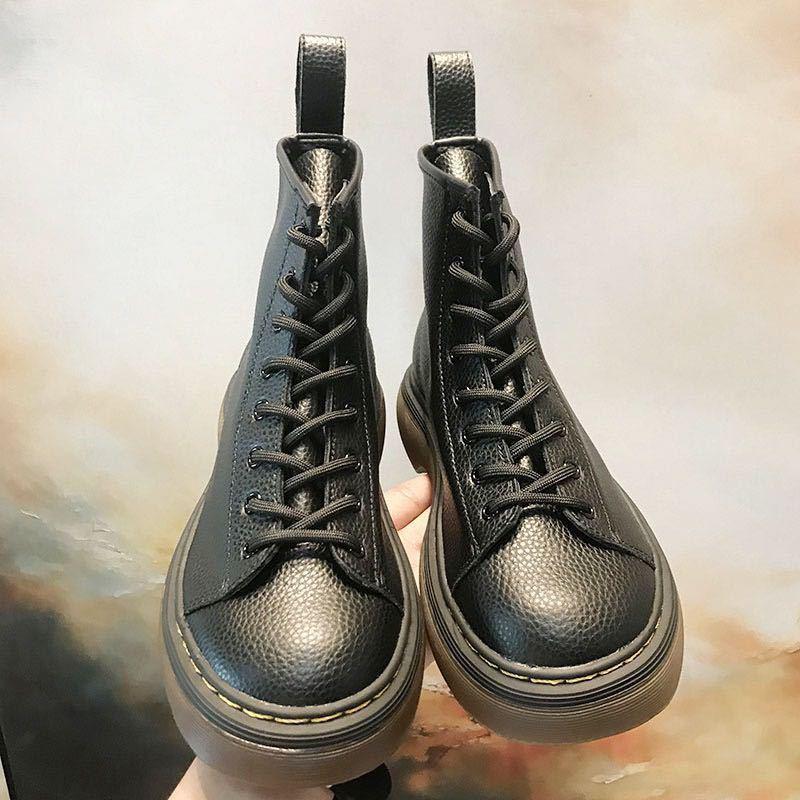 Boots Women PU Leather Ankle Thick Bottom Zipper Shoes Woman Winter Warm Fashion Cool Footwear Black