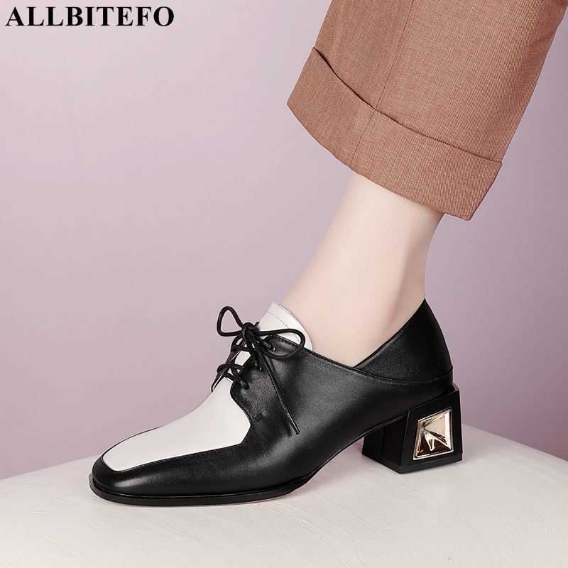 

ALLBITEFO mixed colors soft genuine leather women high heels thick heel fashion street women heels shoes pumps high heel shoes 210611, As picture