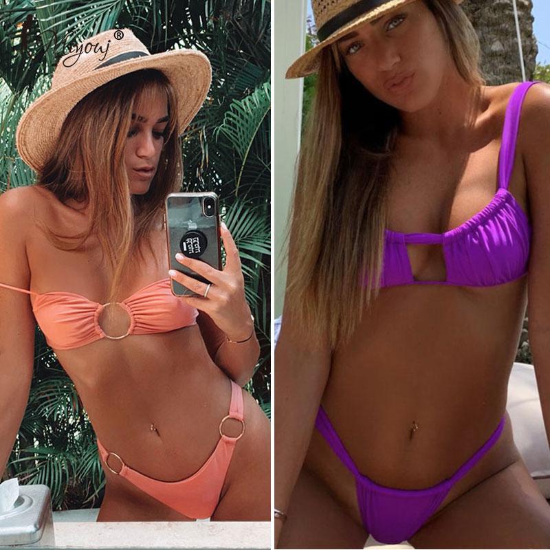 

Bikinis Set Miyouj Sexy Solid Bikini 2021 Rings Wholes Swimwear Women Bathing Suits Green Pink Swimsuit Ladies Beach Tunic