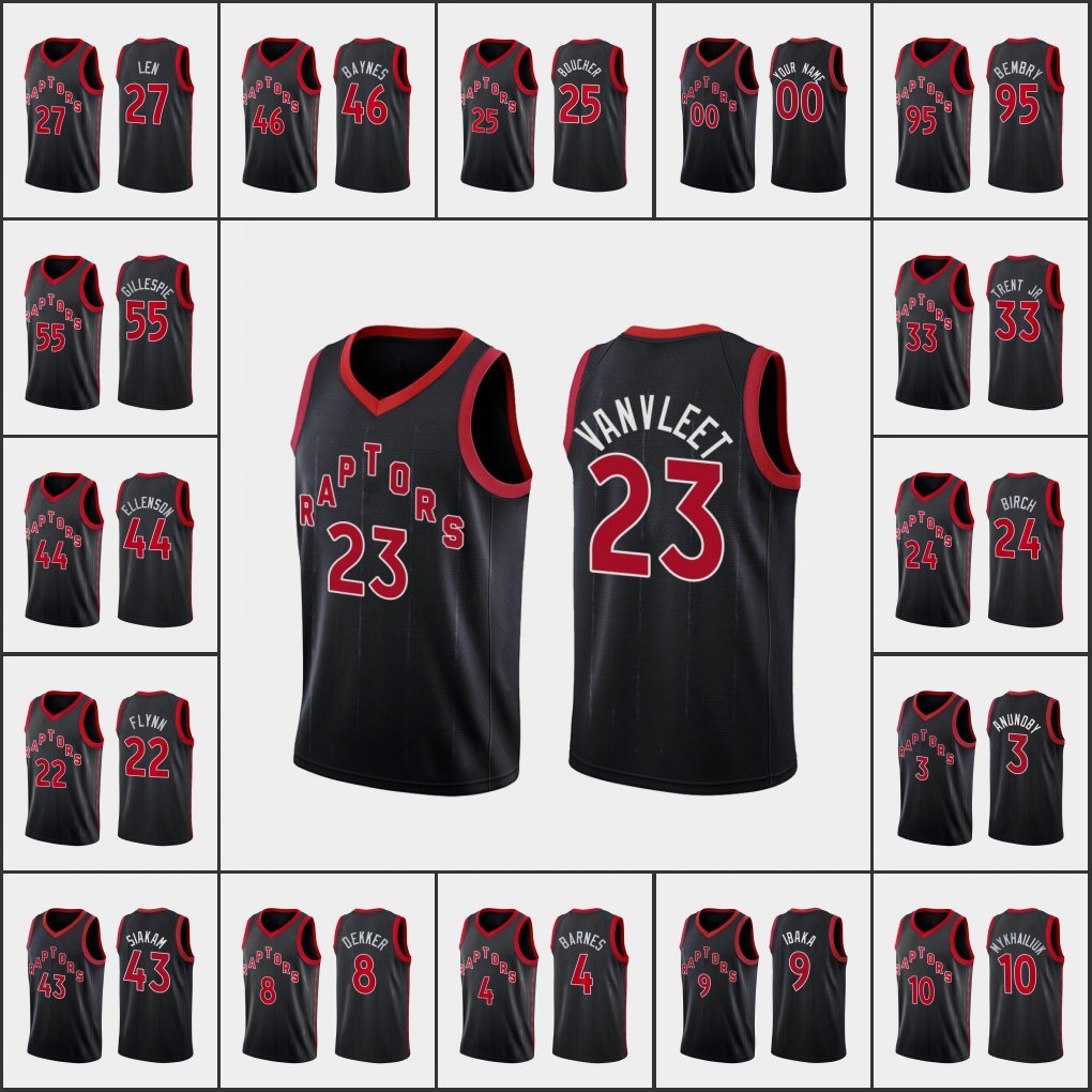 

Toronto's Raptors's Men Sviatoslav Mykhailiuk Sam Dekker Khem Birch Fred VanVleet Pascal Siakam Custom Statement Edition Black Jersey