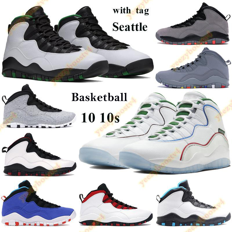 

2021 Keychain 10 10s Basketball Shoes Men Trainers with Tag Seattle Wings Powder Drake OVO black Light smoke grey Chicago Sneakers, Og box