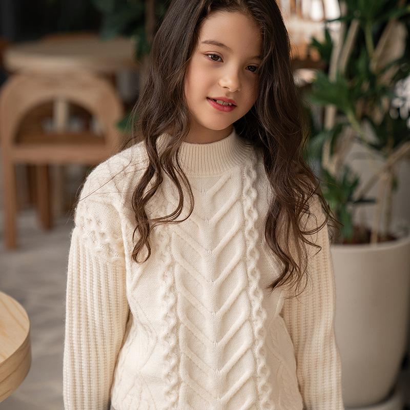 

Pullover 5 7 9 11 12 14 Years Girls Thickened Knitted Sweater Autumn Winter Soft Cotton Thermal Children Teen Bottoming Knitwear, Red