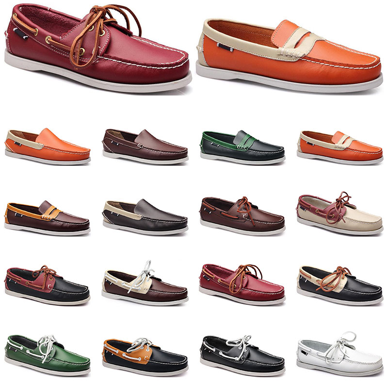 

190 Womens sneakers Sailing shoe mens casual leather shoes black white red green orange brown outdoor trainers size 38-45, 14