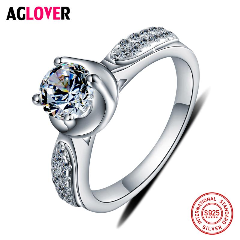 

Cluster Rings Refined Silver 925 Classical Engagement Ring Female With Crystal Jewelry Girl's Gift, Golden;silver