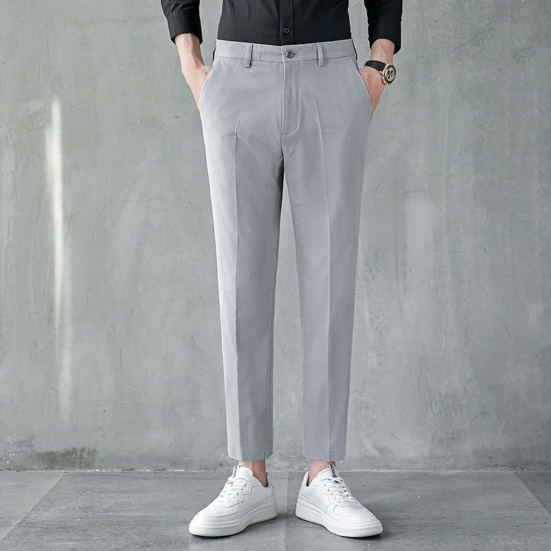 

2021 New Spring Summer Thin Suit Men's Slim Fashion Simple Solid Color Business Casual Men Social Mens Pants 28-36 Jfgn, Light grey regular