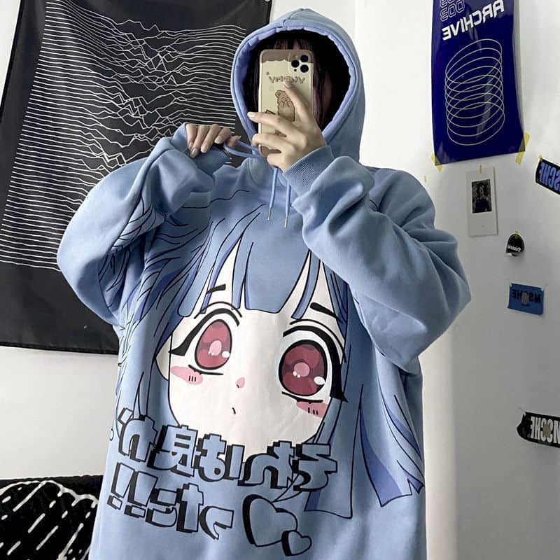 

women's hoodies & sweatshirts female kawaii hoodies spring and fall two-dimensional anime girl print loose thick with hoodie student ja, Black
