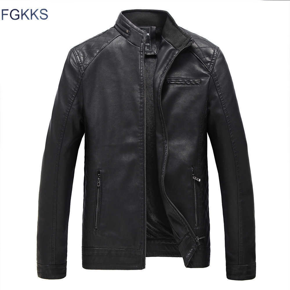 

FGKKS Brand Motorcycle Leather Jackets Men Autumn and Winter Leather Clothing Men Leather Jackets Male Business Casual Coats 211018, Black