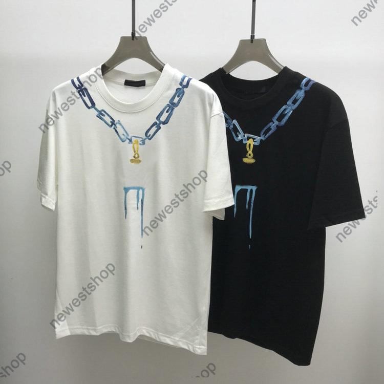 

Europe Designers tshirts Mens Womens Splash-ink graffiti letter printing T Shirts Paris Man Chain print T-shirt Top Quality Street Short Sle, White;black