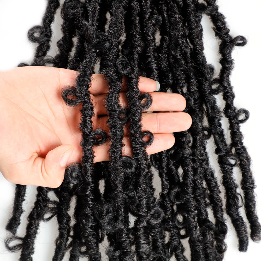 

Butterfly Faux Locs Crochet Hair 12/14/18 Inch Handmade Distressed Locs Crochet Braids Hair Extensions For Black Women, #1b