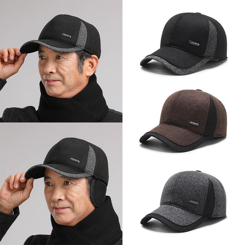 

Berets Warm Hats Peaked Caps Men's Baseball Ear Protection Adjustable Mens Winter Wool Cap, Black
