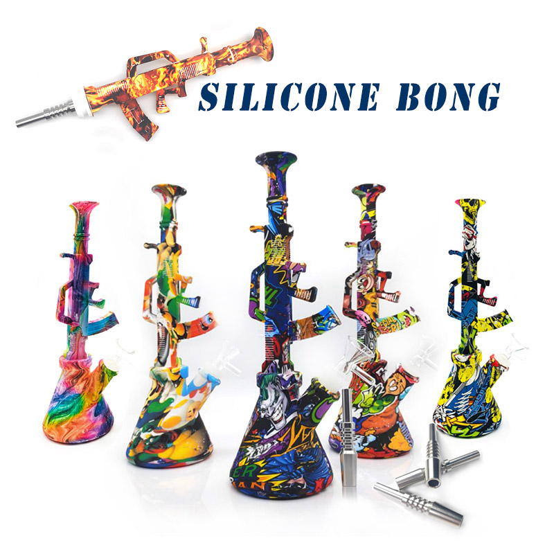 

New Shape Silicone bong Removable hookah bongs with glass filter bowl silicone dab rig for smoke unbreakable shisha water pipe dab rig