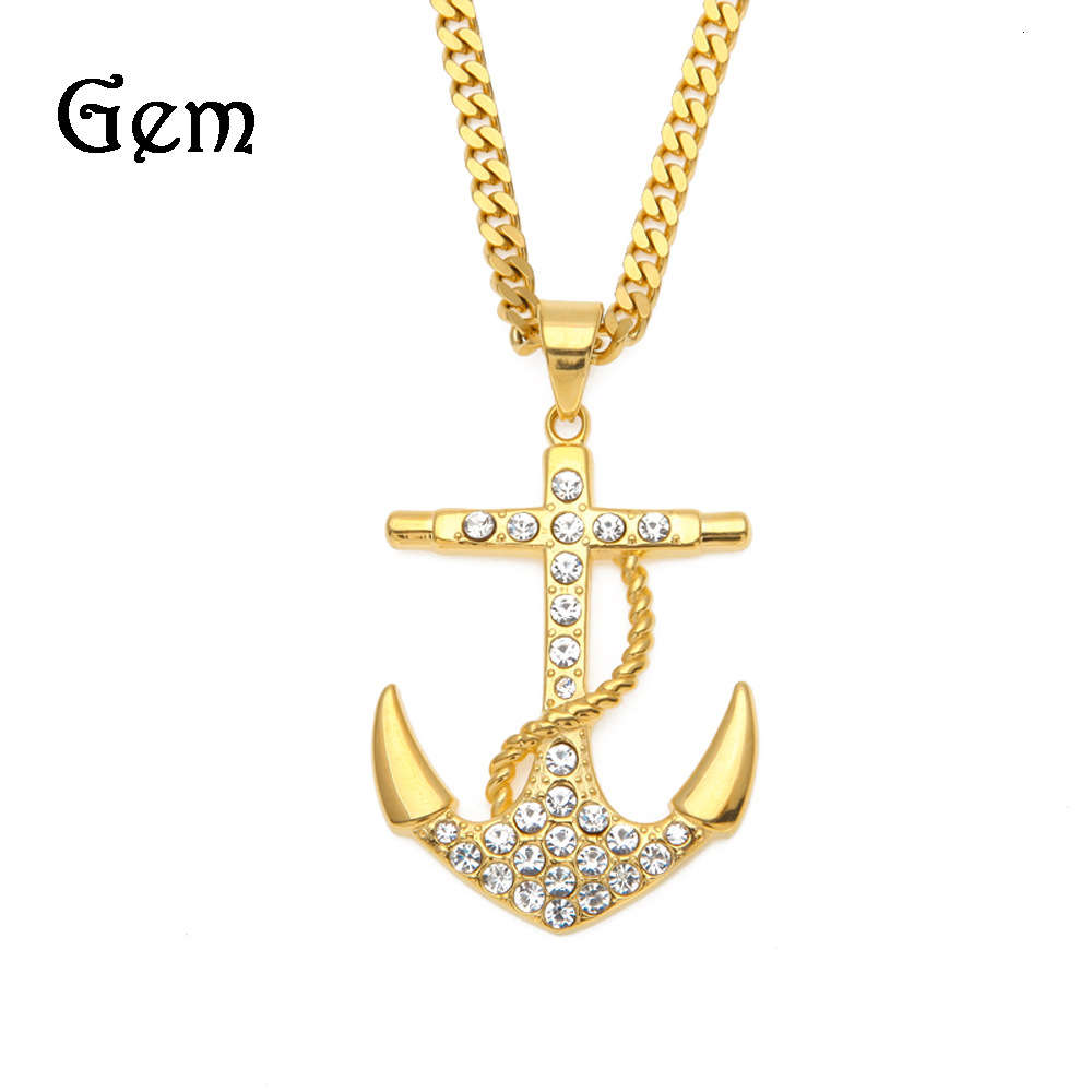 

Hiphop men's hemp rope modeling inlaid drill Anchor Pendant vacuum color retention electroplating stainless steel jewelry