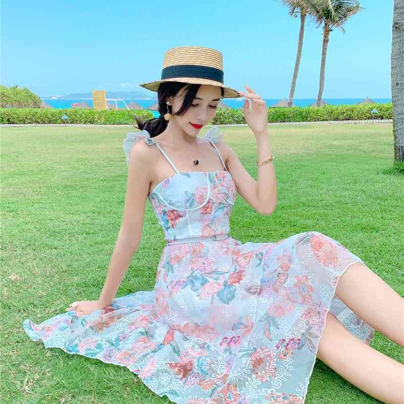 

LDYRWQY Printed Fungus Sling Irregular Beach Vacation Dress Sleeveless Zippers Knee-Length V-Neck 210603, Clear