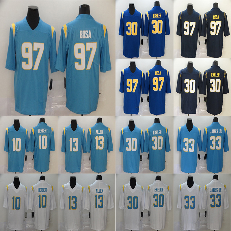 

Los Angeles Chargers men 2021 nfl 97 Joey Bosa 30 Austin Ekeler 10 Justin Herbert 13 Keenan Allen Football Limited Jersey, Black;red