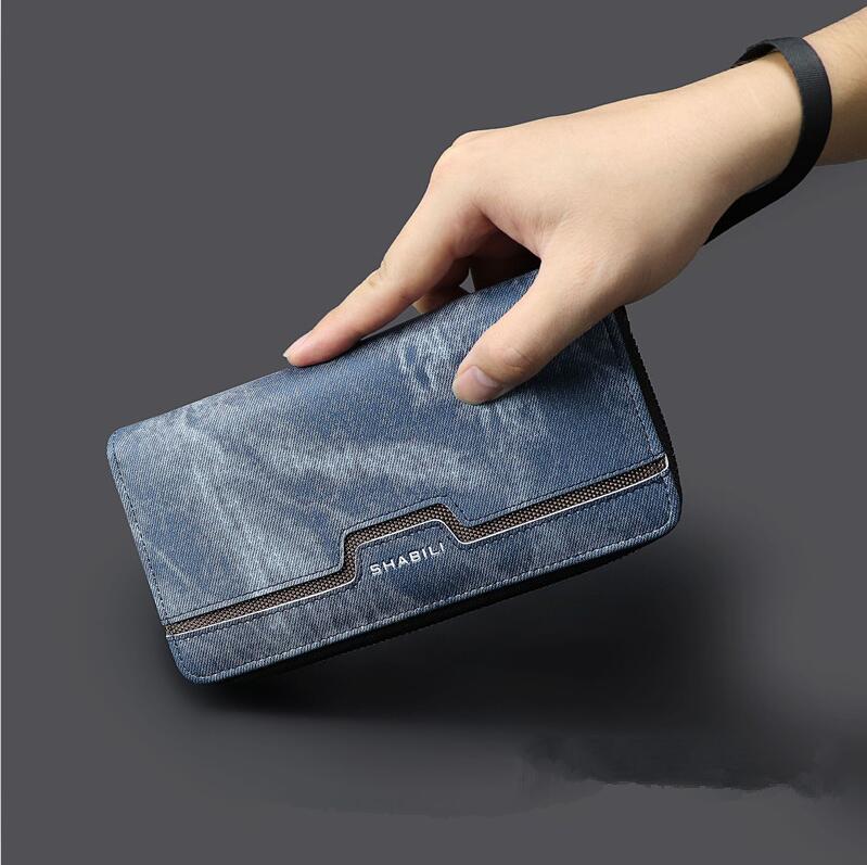 

Factory wholesale men handbag trend printed denim clutchs long wallets casual zipper leather mens wallet business Joker leathers clutch wall, Grey(boutique box)