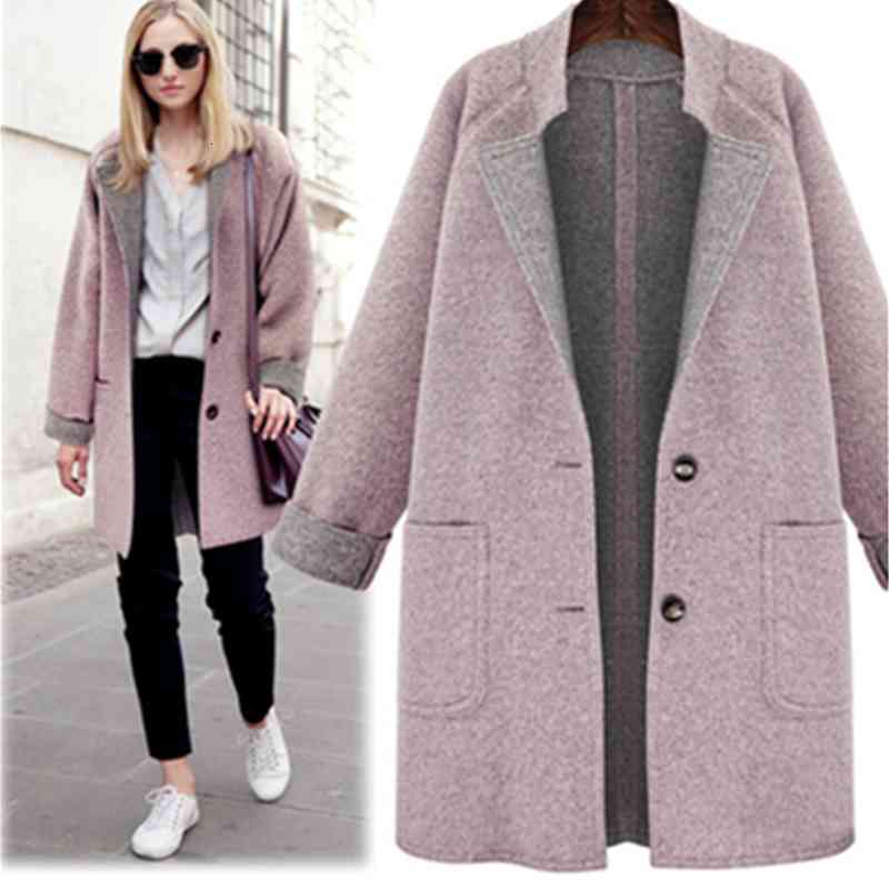 

women's trench coats female fashion wool mixtures casual elegant jacket loose pink female korean cashmere plus size 4xl outerwear nt8p, Tan;black