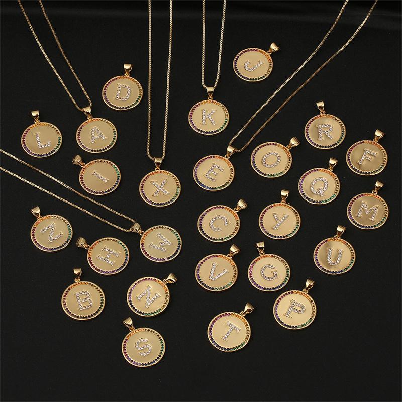 

Pendant Necklaces Round Initial Letter Necklace Women 2021 Fashion Simple Gold Color Box Chain For Jewelry Gift
