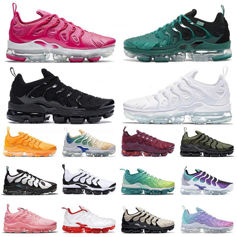 

New TN Plus Running Shoes Mens Knicks Black Bubblegum Yolk Cherry All Red Cool Grey Neon Olive Pure Platinum USA Dark Blue Womens Designer Sports outdoor sneakers 36-45