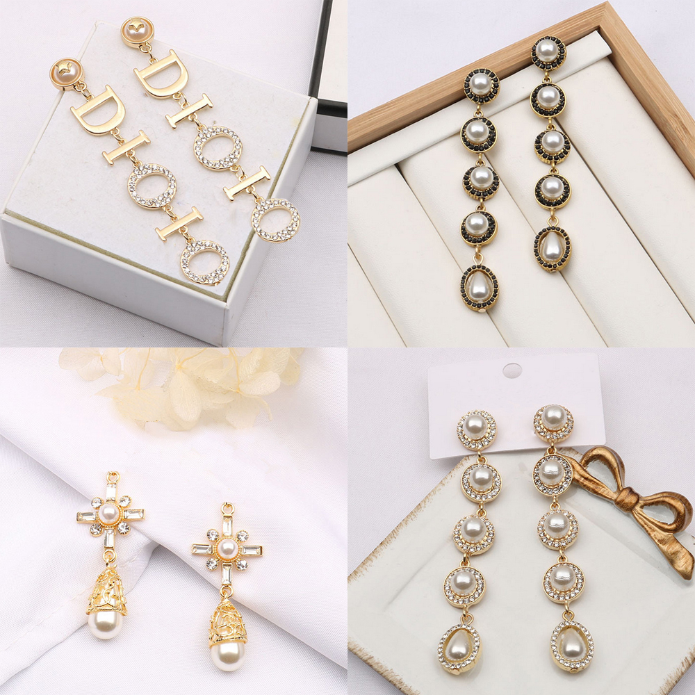 

20style 18K Gold Plated Luxury Brand Designers Letters Print Stud Hoop Geometric Exaggerate Women Tassel Crystal Rhinestone Pearl Earring Wedding Party Jewerlry