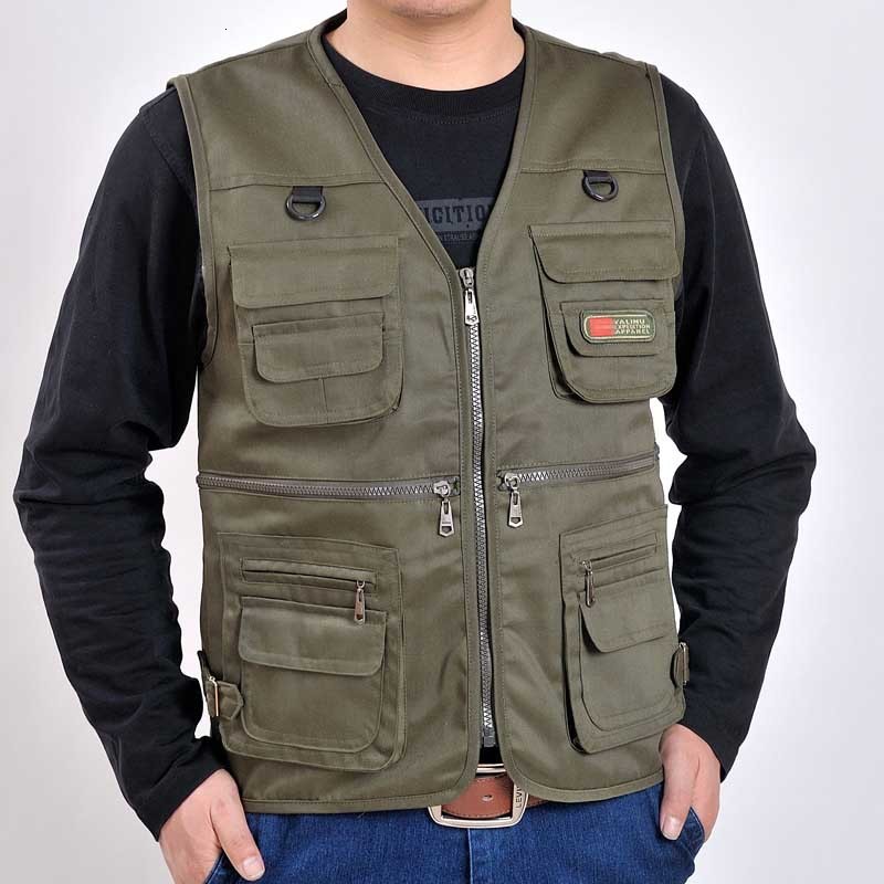 

2021 New Fashion Sleeveless Jacket Large Multi-pocket for Spring with Casual V-low in the Air Free Men's Clothing Jptv, Army green.