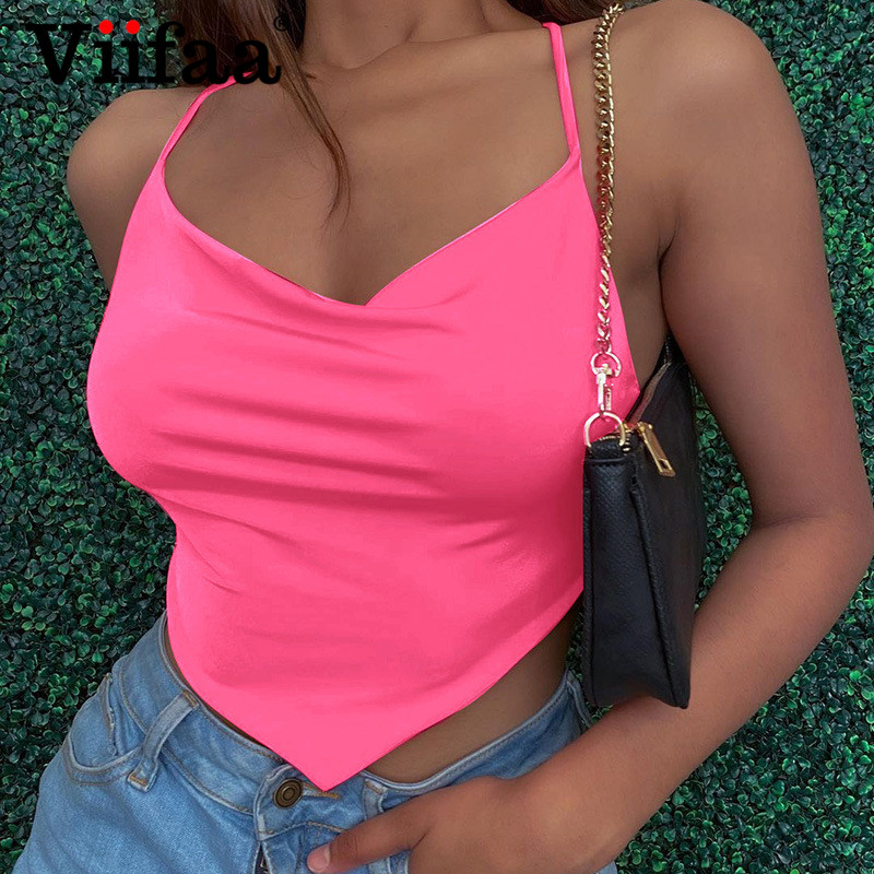 

Viifaa Spaghetti Strap Baless Sexy Tops Women 2021 Solid Color Going Out Clubwear for Female Slim Crop Tophigh quality, Black