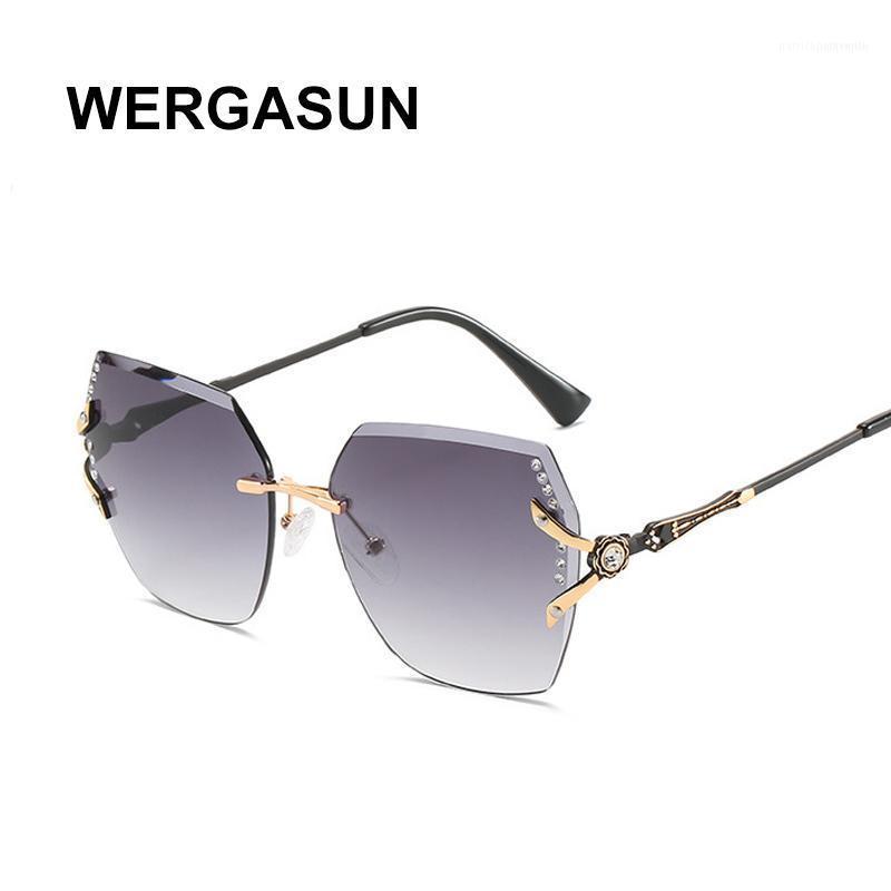 

Sunglasses WERGASUN Rimless Women Square Metal Frame Clear Lens Sun Glasses Vintage Brand Designer Sunglass