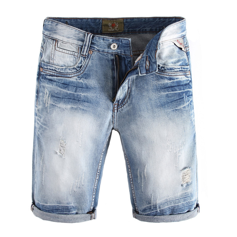 

2021 New Summer Fashion Short Blue Color Vintage Designer Ripped Hombre Denim Streetwear Hip Hop Jeans Shorts Men 1t9l