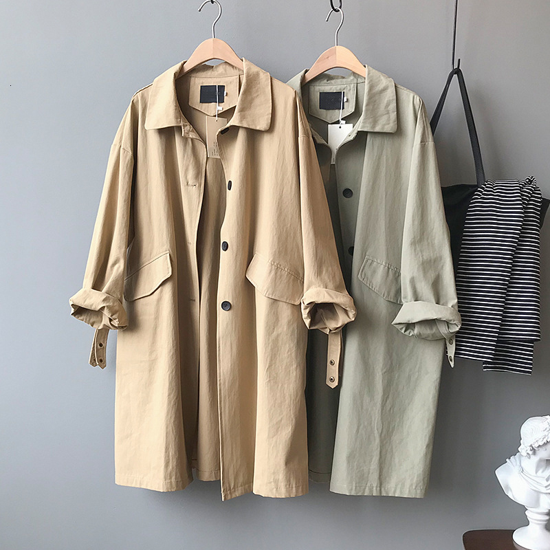

2021 Spring Women Down Collar Women' Clothes Khakis Woman' Coat Mujer Femme Ekiv, Khaki.