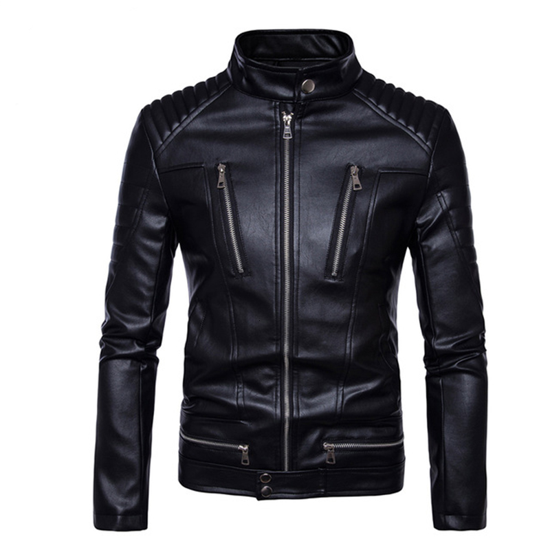 

2021 New Newest British Motorcycle Pu Classic Design Multi-zippers Men's Locomotive Jackets Bomber Leather Jacket Coat 5xl Yu0o, Black
