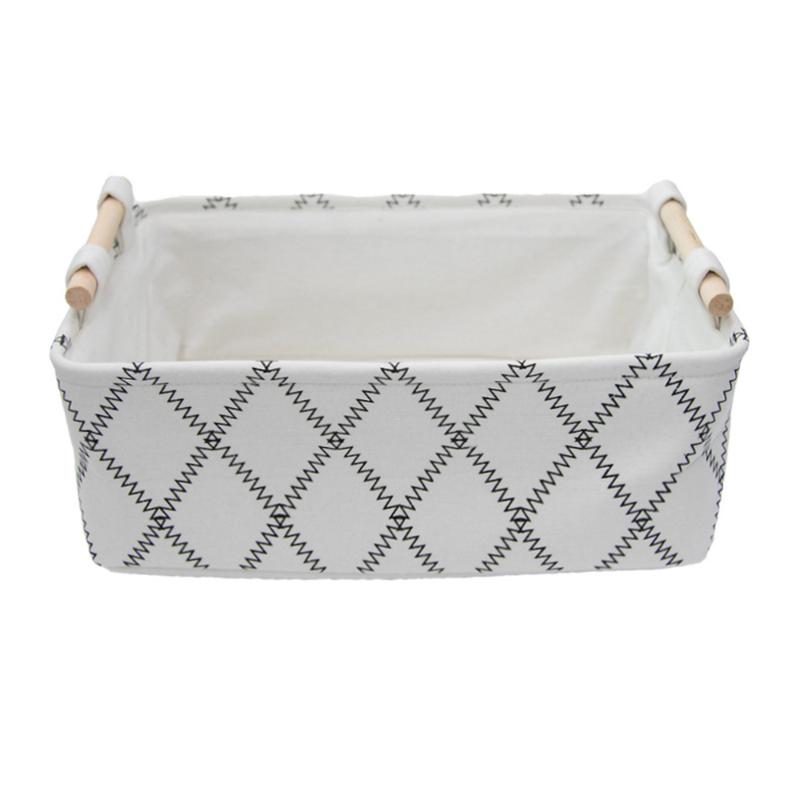 

1pc Desktop Fabric Storage Basket Storage Container Portable Snack Basket for Home Office (Small Size White + Black
