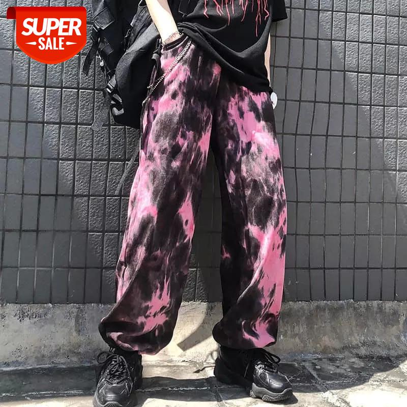 

INS Trend Wide-leg Sweatpants Women's Autumn Clothing 2020 New Korean Hip-Hop Tie-dye Beam Pants All-match Loose Casual Pants #xy8F, Black;white