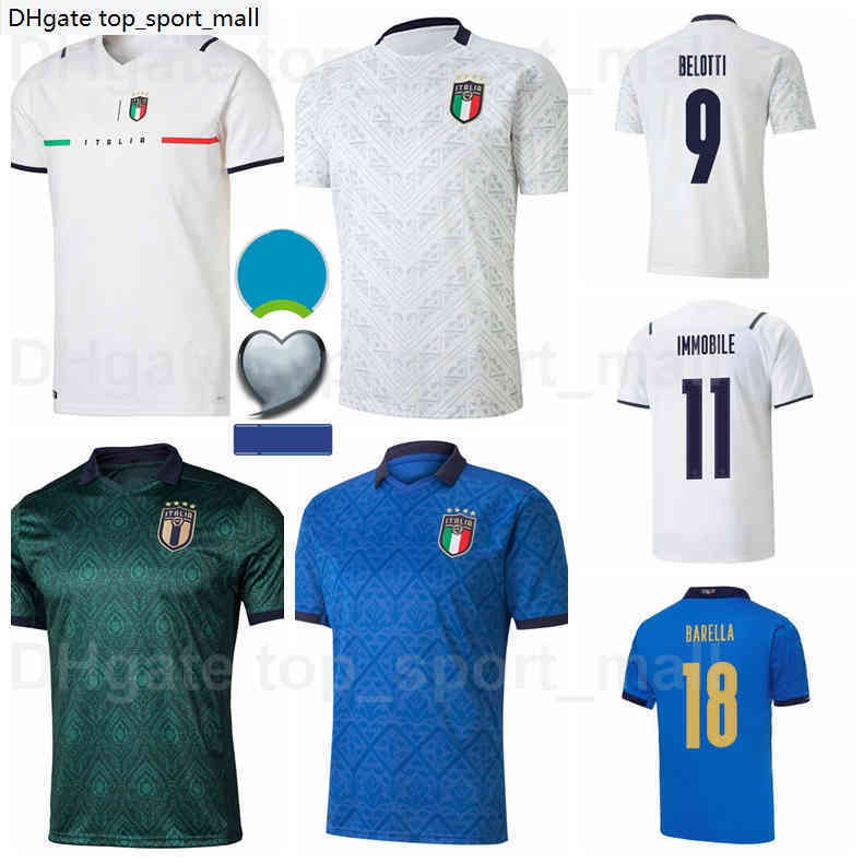 

21-22 National Team Soccer Italy 16 DE ROSSI Jersey Home 21 PIRLO 10 TOTTI 9 BALOTELLI VERRATTI Football Shirt Kits 2020-2021 Europe Cup, With patch