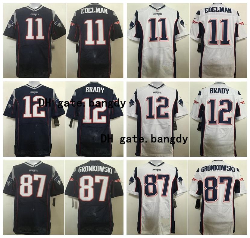 

Elite 2020 New England Patriots Men Brady Football Jerseys 12 Tom Brady 11 Julian Edelman 87 Rob Gronkowski Blue Football Shirt, Black;red