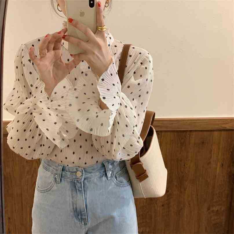 

Retro Women Loose All Match Chic Vintage Chiffon Polka Dot Gentle Stylish Elegance Female Shirts Tops 210525, Apricot