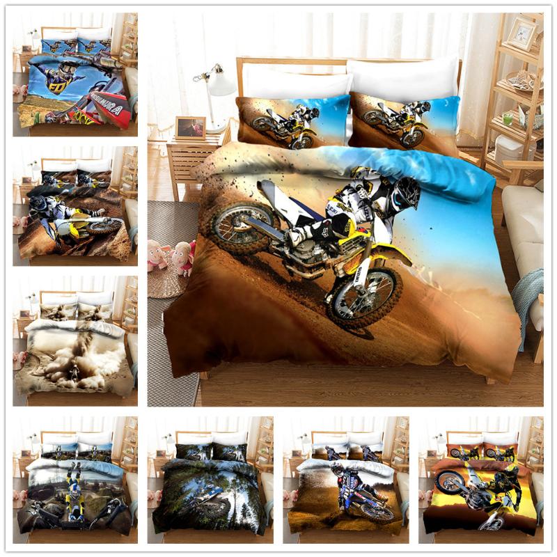 

Bedding Sets 3D Motorcycle Set Dirt Bike Quilt Cover Duvet Set&Pillow Case For Kids Teens Bedroom Motocross Comforter