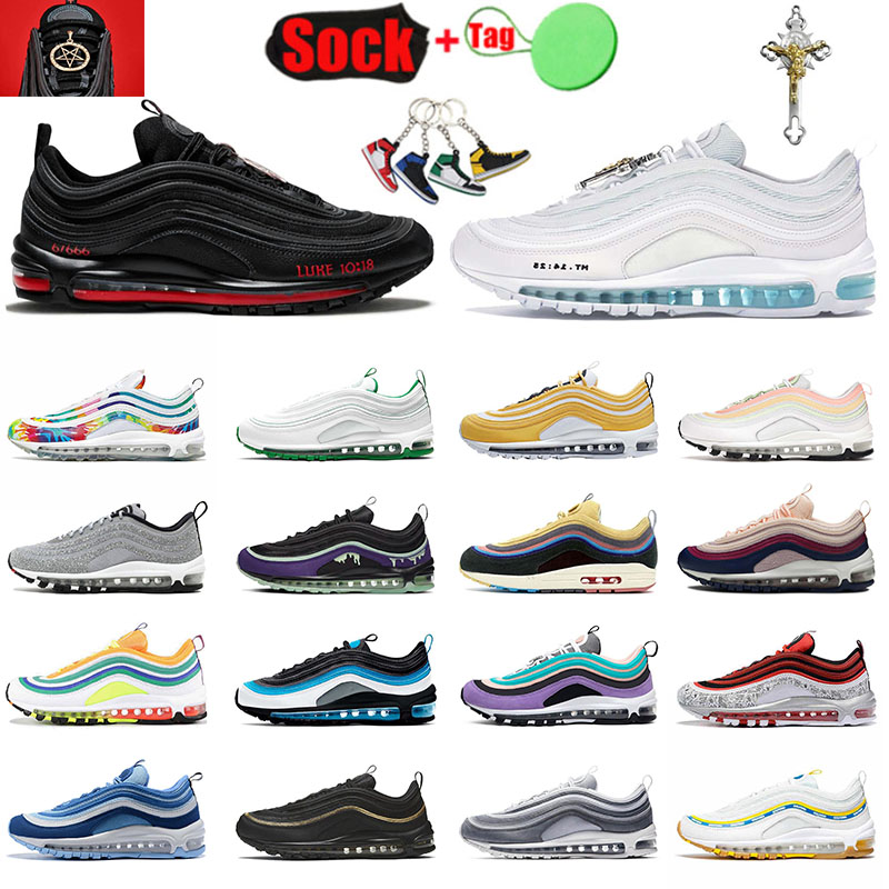 

97s Mschf Lil Nas x Satan Luke inri jesus Running Shoes Men Women Trainers Runners Sports Sneakers Outdoor All Black White Silver Bullet Sean Wotherspoon Undefeated, 22 36-46