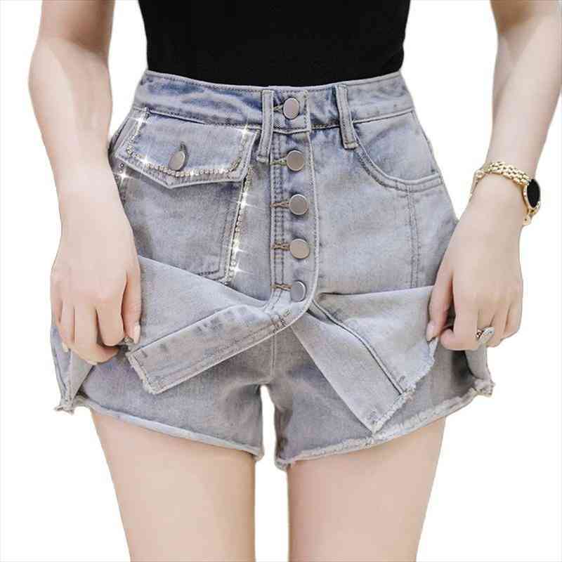 

Fashion Elegant Shorts Female Tassel Beaded Chain High Waist Wide Leg Denim Shorts Summer Casual Skirt, Blue